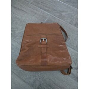 Spikes & Sparrow Leather Backpack Purse with‎ Buckle Detail Womens Cognac Brown